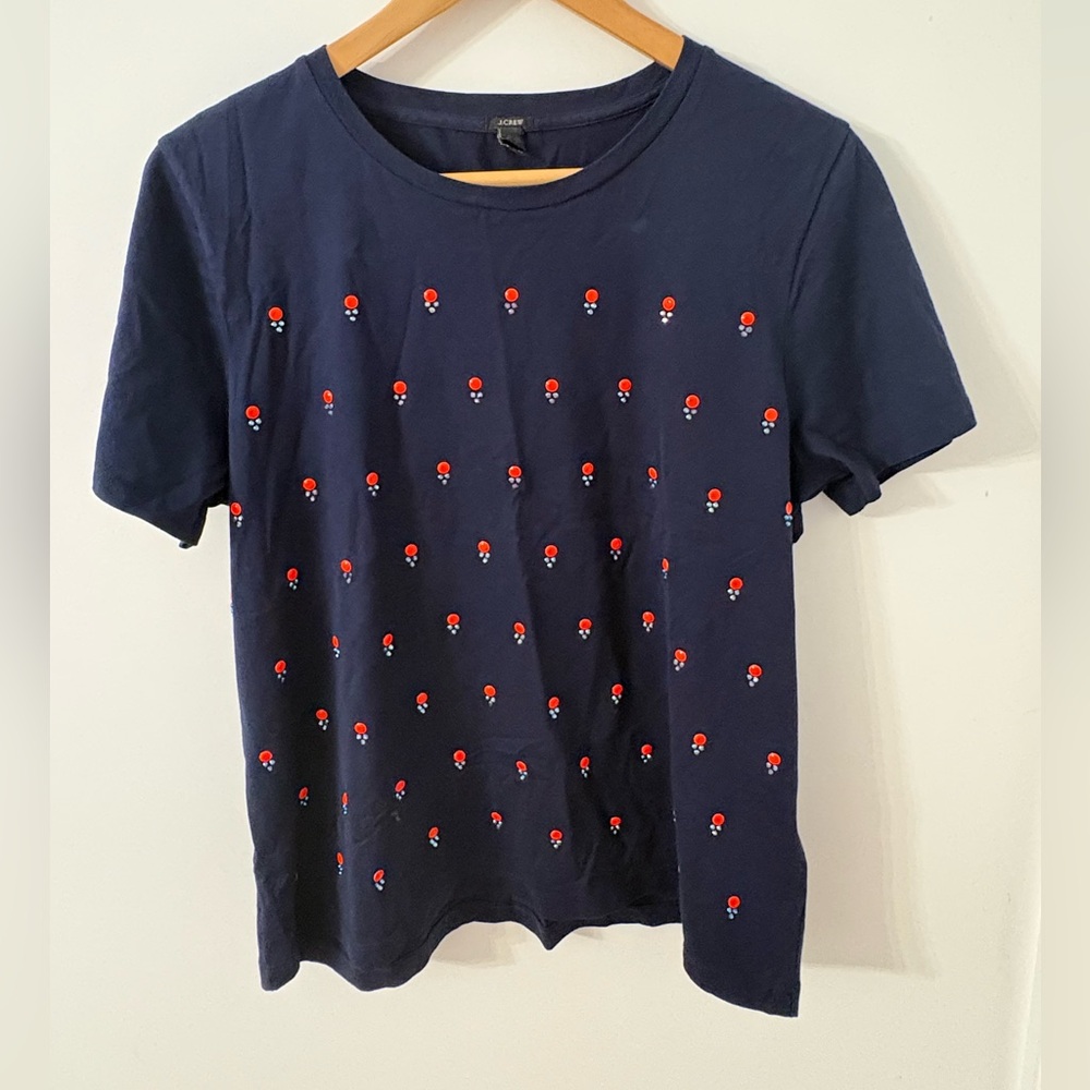J. Crew Navy T-Shirt with embellishments.